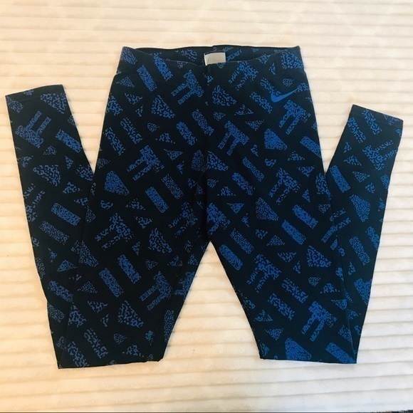 Nike Womens Club Allover Blue Print Leggings Size XS - Picture 1 of 7